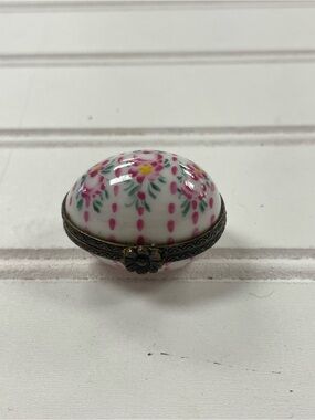 Vintage Floral Egg Trinket Box Hinged Porcelain Collectible
